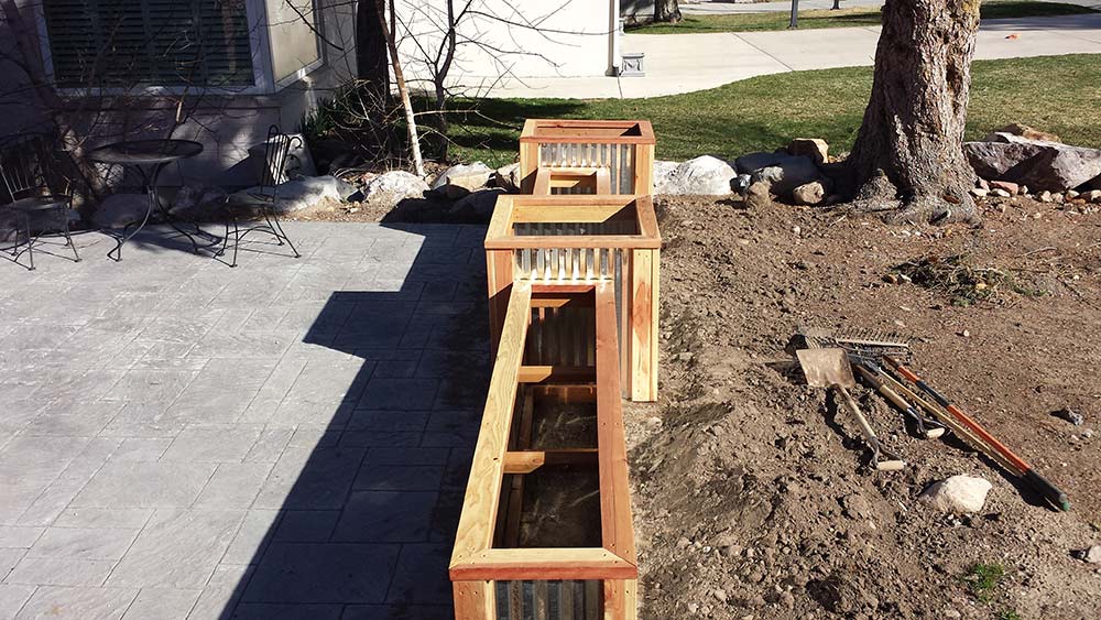 Corrugated Steel and Wood Planters