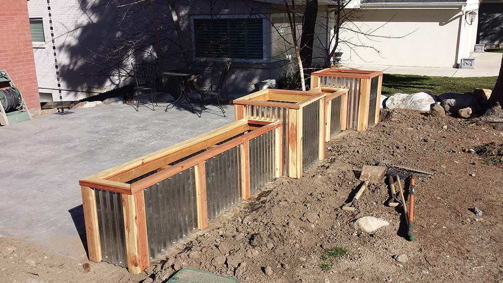 Corrugated Steel and Wood Planters