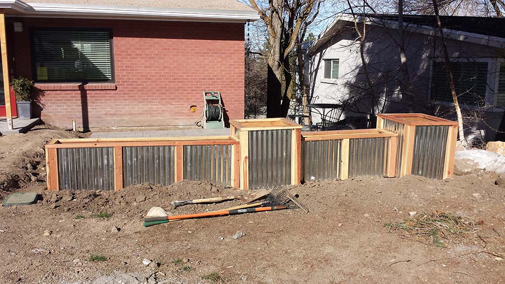 Corrugated Steel and Wood Planters