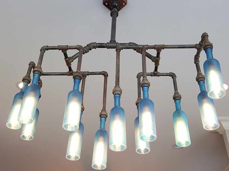 Iron Pipe and Blue Bottle Chandelier
