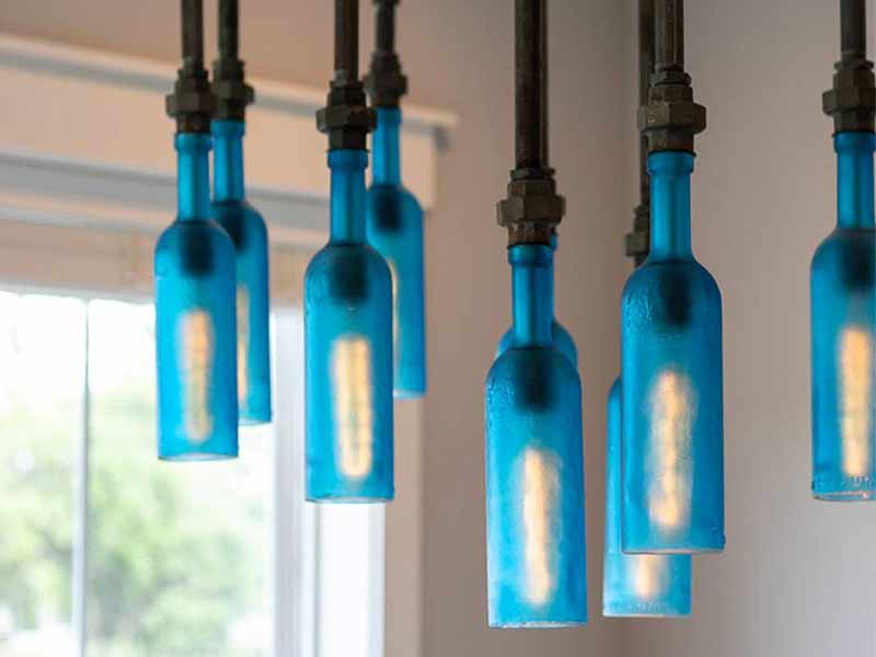 Iron Pipe and Blue Bottle Chandelier